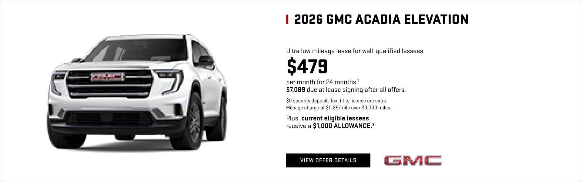 Ultra low mileage lease for well-qualified lessees.

$479 per month for 24 months.1 

$7,089 due ...